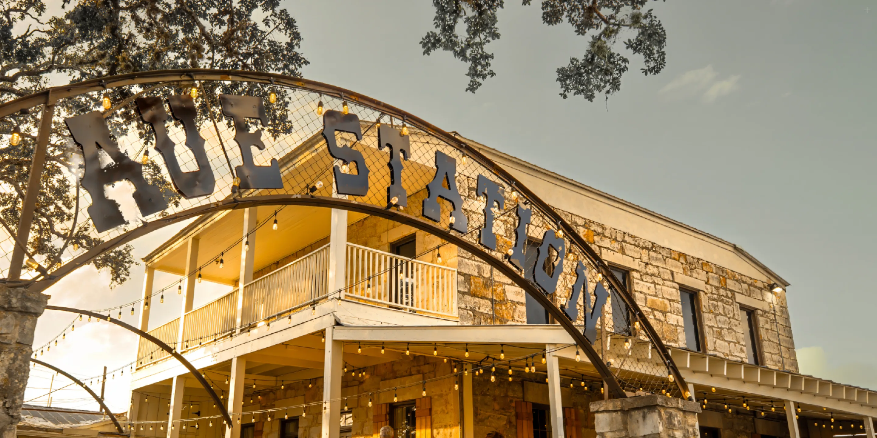 The Aue Station historic venue exterior at golden hour