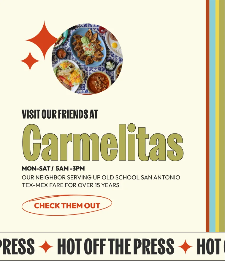 Vendor spotlight card for Carmelitas with hours and a call to action