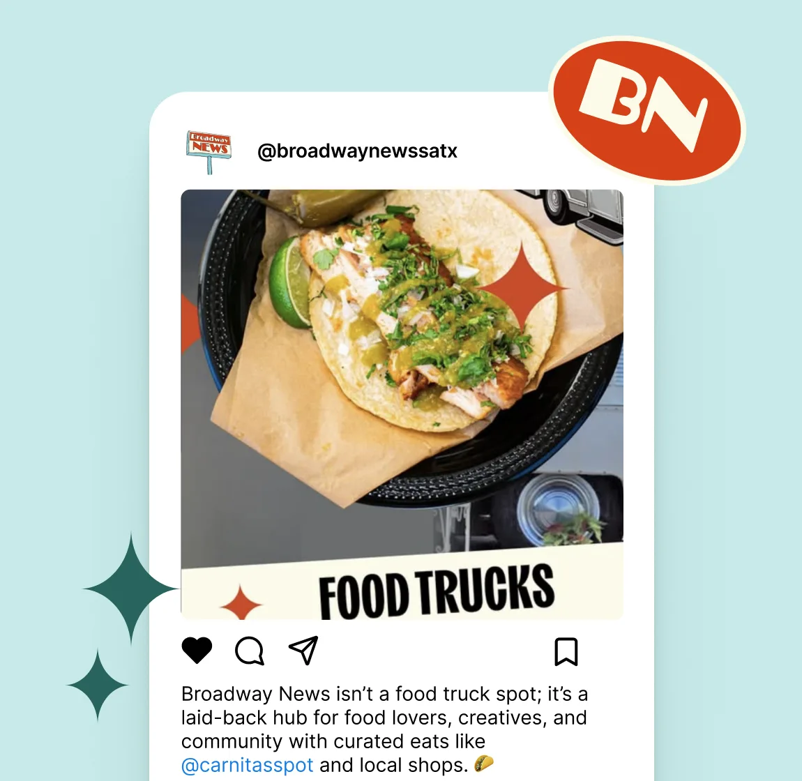Broadway News Instagram post featuring tacos from Carnitas Spot