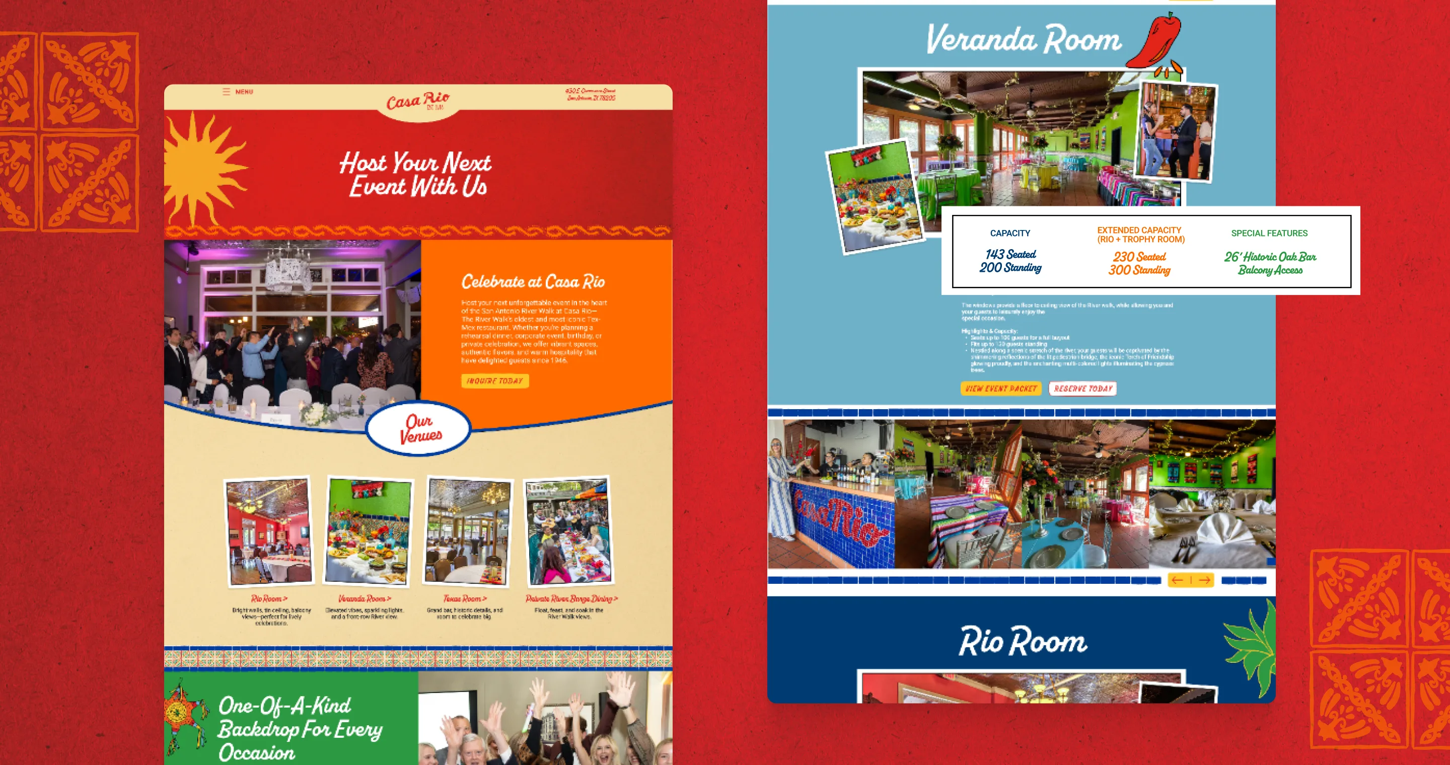 Casa Rio website testimonials and private event pages