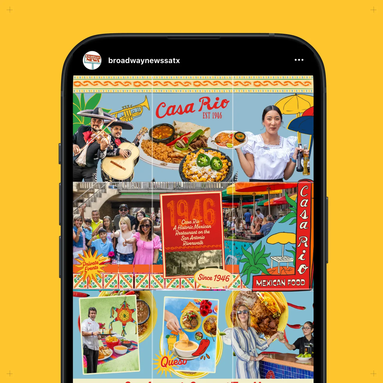 The Casa Rio Instagram grid shown on a phone