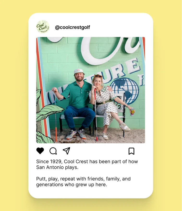 Cool Crest social post about the venue being part of how San Antonio plays since 1929
