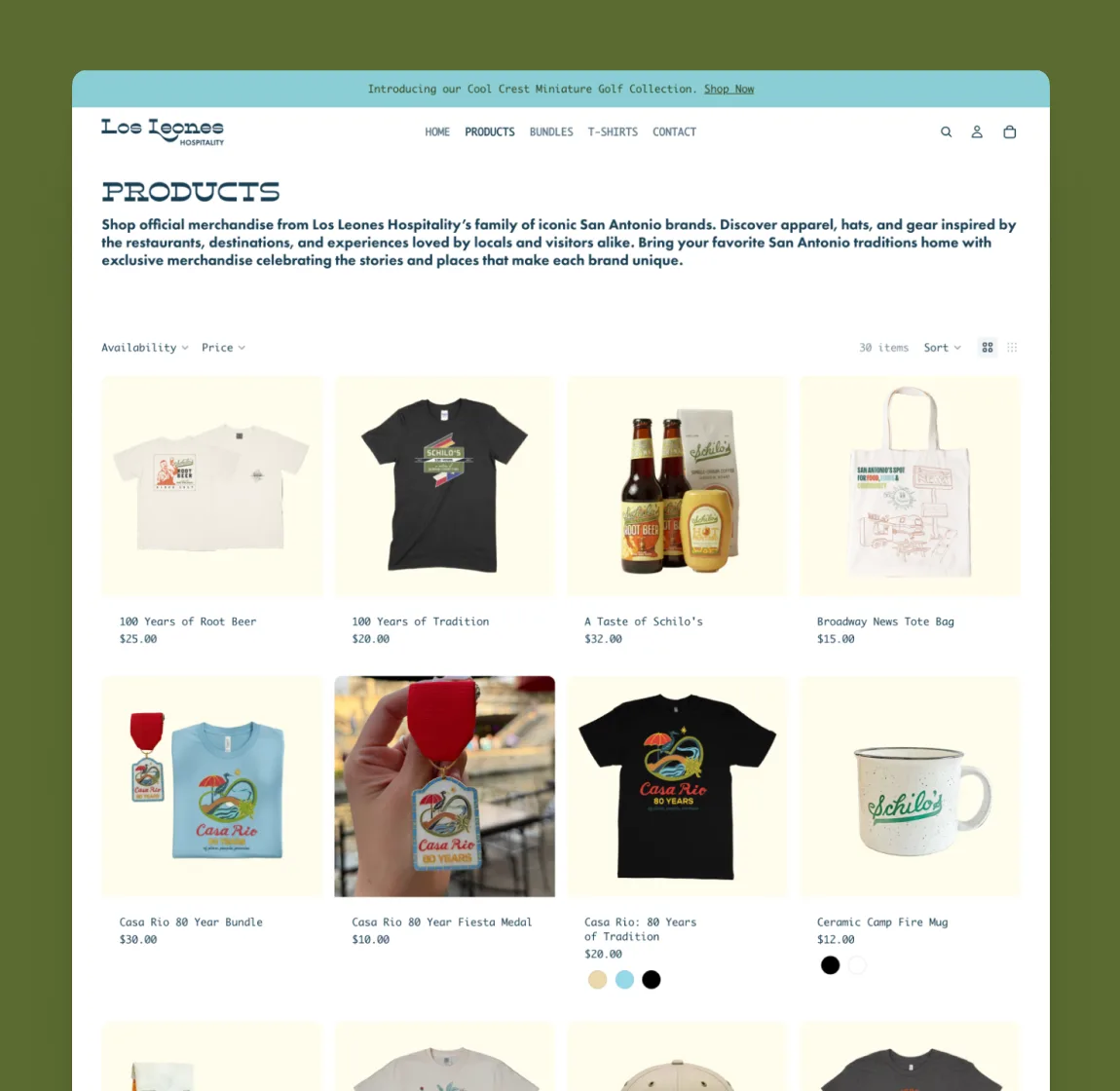Los Leones online store product listing page